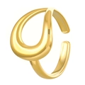 Minimalist adjustable open flower heart ring in polished golden stainless steel - Organic Streamline Polished (N-676)