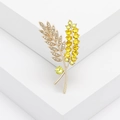 Elegant gold wheat leaf brooch with clear crystals and yellow gemstones on a white background - Gold Base Yellow Clear Rhinestone Style (MM-BR-2798) / Yellow