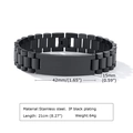 Men's black stainless steel strap bracelet with blank rectangular ID tag for engraving - Black 15mm*21cm
