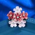 Elegant rose pink and pearl white flower brooch with sparkling crystal centers in gold finish - XD824234-2 Pink White Flower Cluster