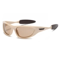 Occhiali da sole sportivi Y2K oversize con montatura beige e lenti marroni vista a 45 gradi - Bianco Sporco
