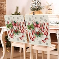 Christmas Joy chair covers featuring candy cane patterns and holly on linen fabric - Candy Cane JOY (YTM2-10)