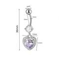 Piercing all'ombelico argento con zircone a cuore viola e dimensioni dettagliate - 1.6x10mm / #14 Cuore Viola