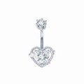 Macro shot of silver navel ring featuring sparkling heart-shaped zircon and pave setting - Style 28-Luxury Halo Heart