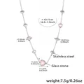 Pink heart glass stone necklace in stainless steel finish, length 42+5cm, 7.5g - Pink Heart / 42+5cm / Steel