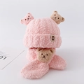 Ensemble bonnet et écharpe en peluche rose pour bébé avec oreilles d'ours - Ensemble Bonnet et Écharpe Trois Ours / Rose