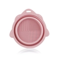 Pink silicone makeup brush cleaning bowl with foldable design and diverse textures - Pink