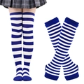 Detail showing blue and white striped over-knee high socks and matching arm warmers set - Royal Blue White Striped Socks and Gloves