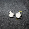 Polished stainless steel apple stud earrings with 10mm x 9mm cutout leaf design - Apple / Steel