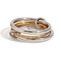 Three-link interlocking ring in 18K gold and silver finishes with micro-pave crystals - US 6 / Three-Layer Middle Diamond Ring-Two-tone 1