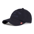 Dunkelblaue Baseballkappe aus Baumwolle mit Stickerei und rotem Fashion-Etikett - Marineblau