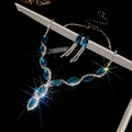 Parure de bijoux en argent avec pierres bleues ovales dans un coffret cadeau blanc - 67# Collier-Bleu (Ensemble 2 pièces)