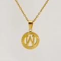 18K gold plated initial letter W pendant necklace with sunburst texture on oval disk - Letter W