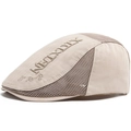 Men's khaki mesh beret hat with breathable patchwork and letter embroidery - Off White