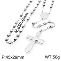 Polished silver 6mm stainless steel rosary necklace with cross and religious medallion - Steel Color Radial Pattern Cross Style (KN239385-Z)