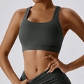 Dark grey cloud-feel sports bra with wide straps and high-stretch ribbed fabric for yoga - 10/M / Volcanic Gray