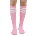Classic pink knee-high socks with three white stripes for Japanese JK school style outfits - One Size / Pink with White Stripes