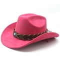 Detail of hot pink suede cowboy hat with braided leather band and turquoise stone - M (56-58cm) / Rose Red