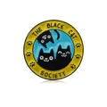 Yellow and blue enamel cat society pin badge made of zinc alloy with black kittens - The Black Cat Society Badge