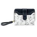 Cartera corta para mujer con estampado floral en blanco y negro y correa - Negro