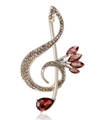 G-clef musical note brooch with champagne diamonds and ruby red crystal accents - Burgundy