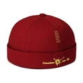 Retro maroon cotton docker hat with yellow Freedom New Life embroidery and stitching - Adjustable / Burgundy
