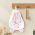 Asciugamano per mani in pile di corallo a forma di coniglio bianco e rosa con orecchie - Bianco