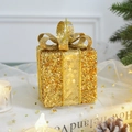 Golden glitter gift box ornament with sequins and ribbon for Christmas tree decor - Gold