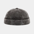 Close-up of vintage dark grey corduroy fabric texture and stitching on the Miki Hat - Adjustable / Gray
