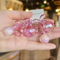 Pair of pink cherry hair ties with faceted acrylic design and iridescent beads - Pink