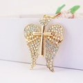 Golden cross keychain with angel wings and rhinestones in an elegant gift box setting - Colorful