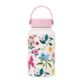 650ml cream vacuum insulated bottle with floral butterfly print and pink carry handle - Floral Butterfly Pink Lid