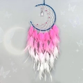 Blauer Mond Traumfänger mit rosa Federn mit Farbverlauf und Kristallanhänger Deko - Fertigprodukt-Ohne Licht / Kristall Gradient Mond-Rosa