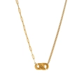 Asymmetrische vergoldete Edelstahlhalskette mit ineinandergreifendem CD-Stil-Anhänger - Gold Halskette