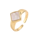 Adjustable gold plated open ring featuring a square white mother of pearl inlay - Irregular Wide Square Mother of Pearl (CR00795YH)