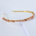 Elegant gold headband with handmade pink crystal raw stones for wedding and bridal hair - Single Row / Sunstone-Single Row
