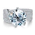 Three-row moissanite wedding ring in S925 silver with a large round center stone - US 5 / Silver
