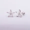 Star shaped ear stud with marquise cubic zirconia and a secure gold screw ball back - White Gold 4# Star / 0.8mm Thickness, 6mm Length