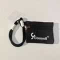 Mini black nylon accessory pouch with zipper and black-white lanyard for keys and earphones - Black Square Cooyell Coin Purse With Cloth Rope
