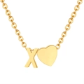 18K gold plated stainless steel necklace featuring letter X and heart pendant - Gold - Letter X