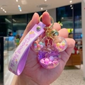 Purple Mickey shaped quicksand keychain with liquid glitter, silicone strap, and bell - Mickey Head Shaker - Purple