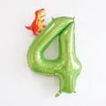 40-inch green foil number 4 balloon set with a small orange Tyrannosaurus dinosaur - 40 Inch Fruit Green Number 4 + New YC T-Rex