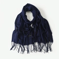 Navy blue faux cashmere scarf with fringe detail for autumn and winter warmth - Navy Blue