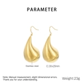 Detailed view of chunky golden teardrop earrings in brushed stainless steel with dimensions - Gold (KE114912-K)