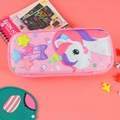 3D pink unicorn pencil case with large capacity and double compartments for students - Bowknot Unicorn