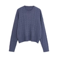 Pull à manches longues en maille torsadée bleu-violet avec col rond et bords côtelés - S / Bleu marine