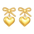 Luxueuze 18K vergulde roestvrijstalen oorbellen met een strikje en hartvormig detail - Gouden Strik En Hart Stijl
