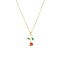 Elegant gold necklace featuring a 3D red enamel rose pendant with green leaf detail - Rose Gold Color