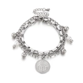 Zilveren dubbellaagse titanium stalen armband met Hamsa-hand hanger en parels - Zilver (KB144913-Z)