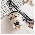 White canvas chest bag featuring a 3D plush teddy bear and stylish wide strap - White with Bear Charm